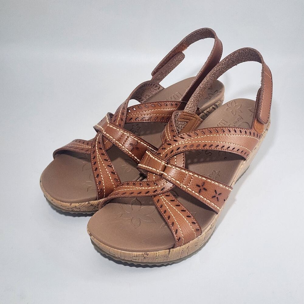 Cali Skechers Brown Wedge Luxe Foam Sandals Size 7.5